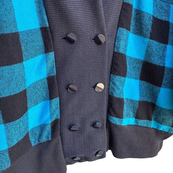 Face To Face Vintage Black Buffalo Plaid Batwing Double Breasted Cardigan Jacket - Picture 9 of 10